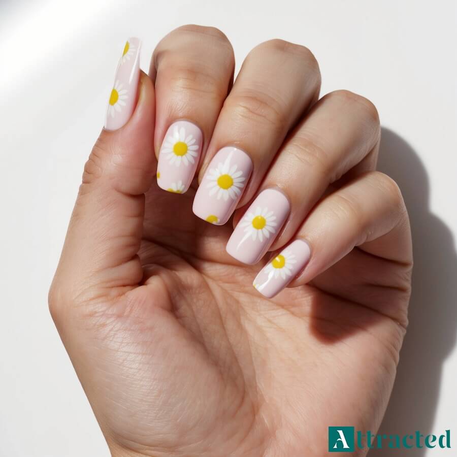 Piękny manicure z kwiatami lub łąkami w pastelach