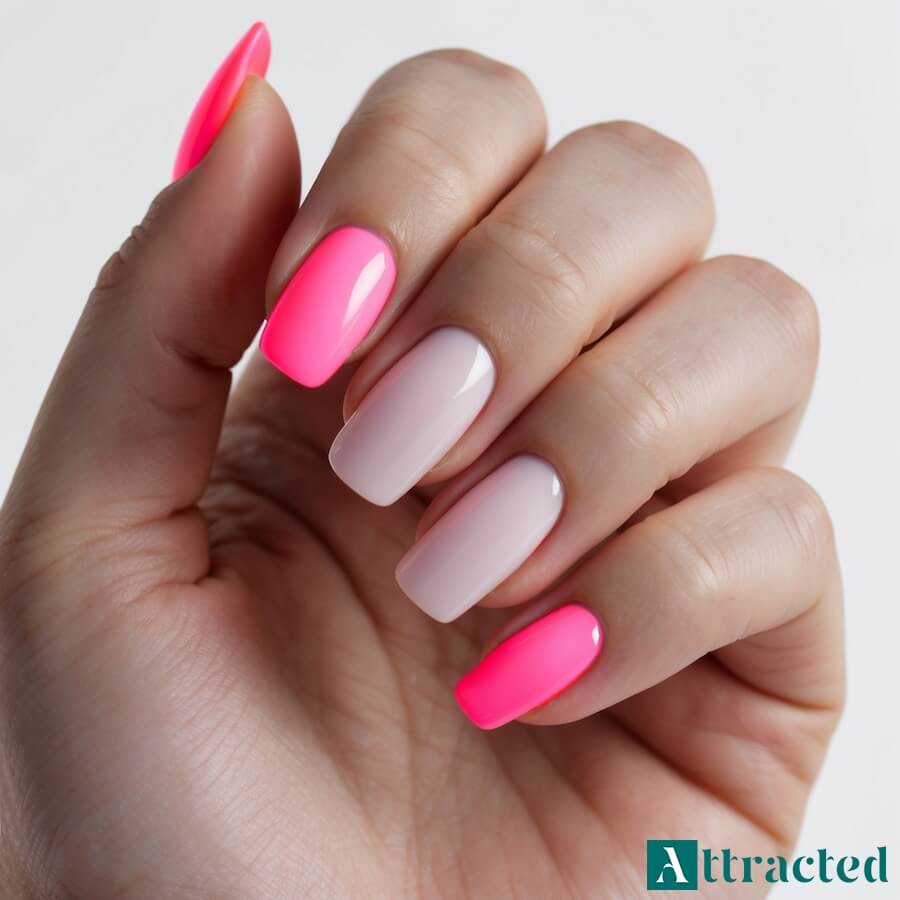 Neonowe różowe paznokcie do pracy w biurze