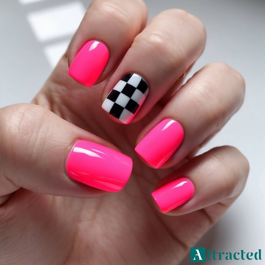 Szachownice na paznokciach zwane festiwalowymi motywami