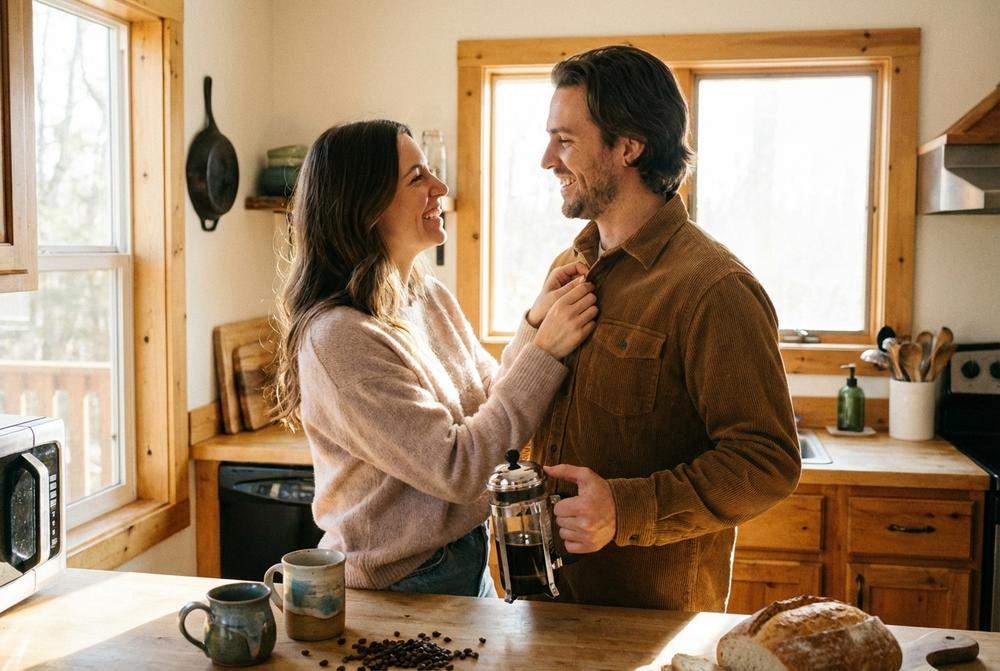 para w kuchni okazująca sobie czułość