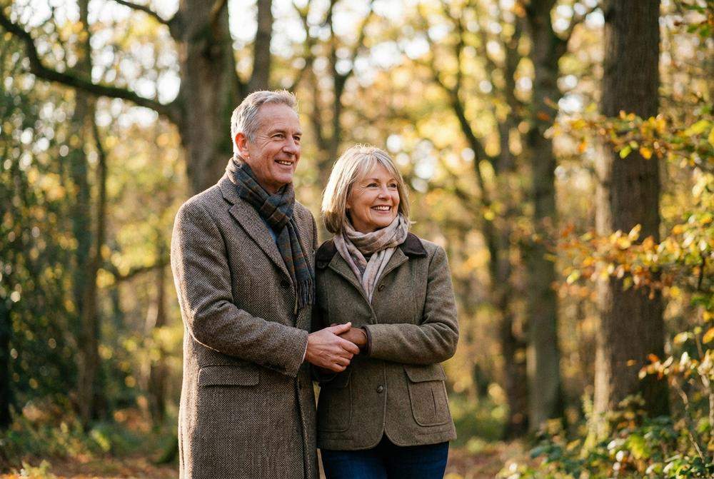 Dojrzała para trzymająca się za ręce na spacerze