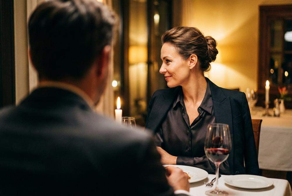 pewna siebie kobieta utrzymuje kontakt wzrokowy