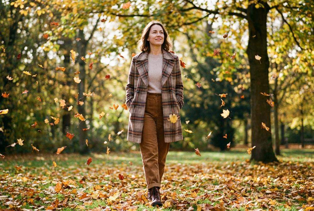 niezależna kobieta spacerująca w parku pewna siebie