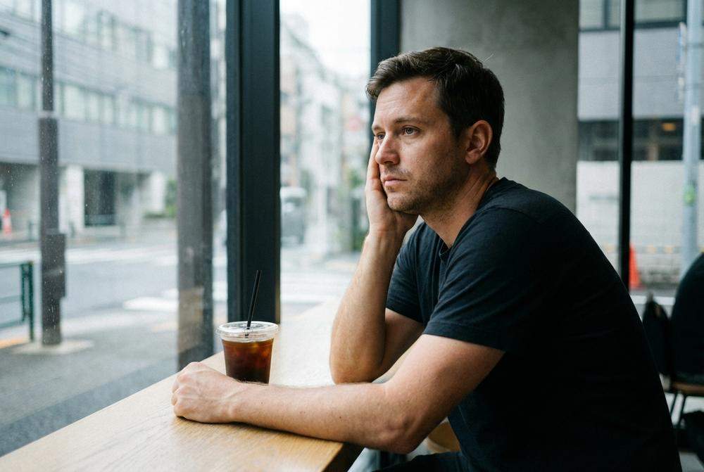 zamyślony mężczyzna w kawiarni rezygnacja z relacji