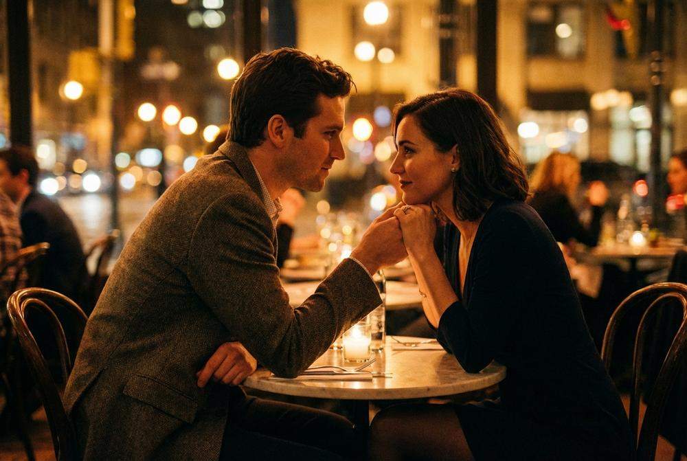 mężczyzna dotyka dłoni kobiety podczas randki w restauracji