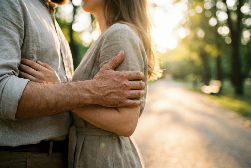 dłonie mężczyzny na talii kobiety przytulanie