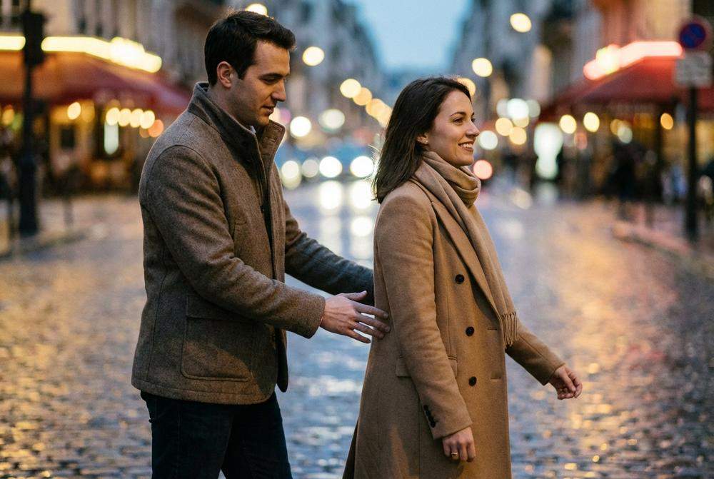 Eskalacja dotyku mężczyzna obejmuje kobietę na spacerze