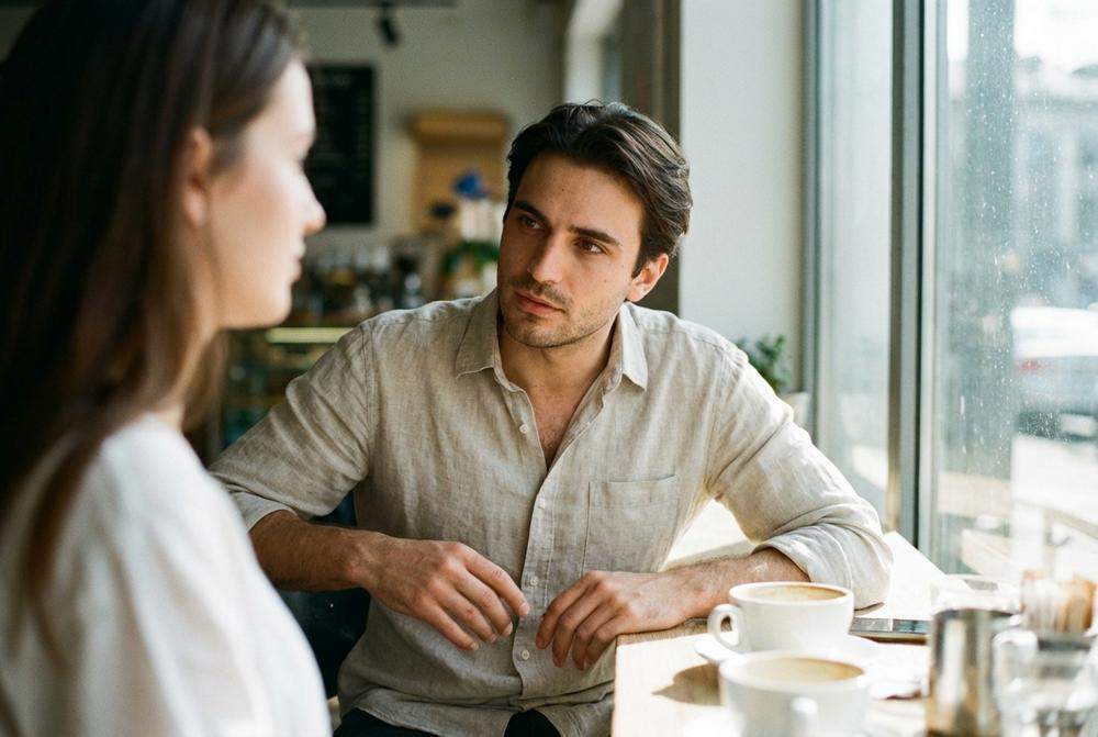 Mowa ciała zainteresowanego mężczyzny w kawiarni