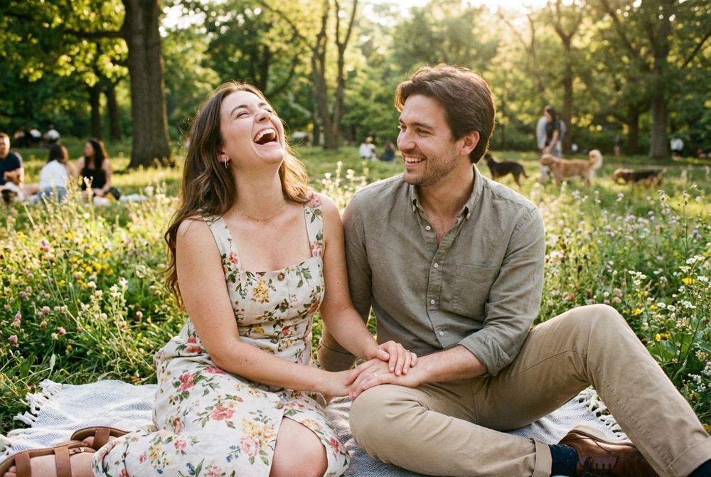 Uśmiechnięta kobieta na randce pokazująca naturalne piękno