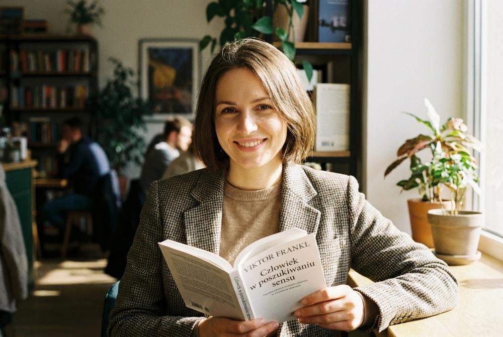 niezależna kobieta w kawiarni czytająca książkę