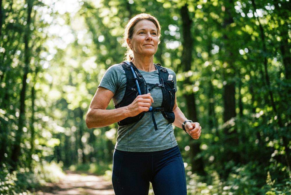 Kobieta biegnie w parku dbanie o siebie