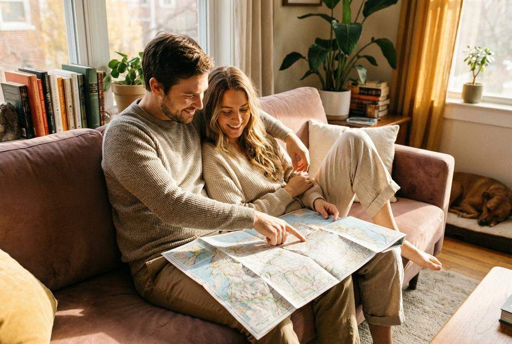 Para planująca wspólną przyszłość mężczyzna obejmuje kobietę