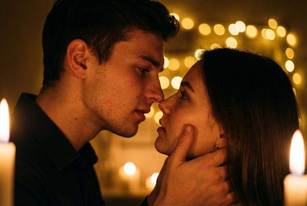 Para tuż przed pocałunkiem w intymnej atmosferze