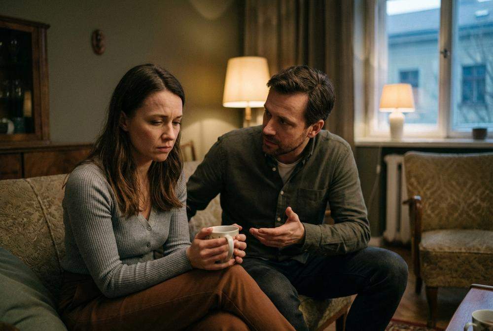 Para rozmawia o problemach w związku na kanapie