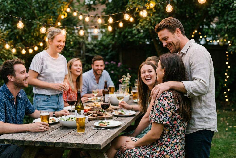 Mężczyzna przedstawia partnerkę znajomym