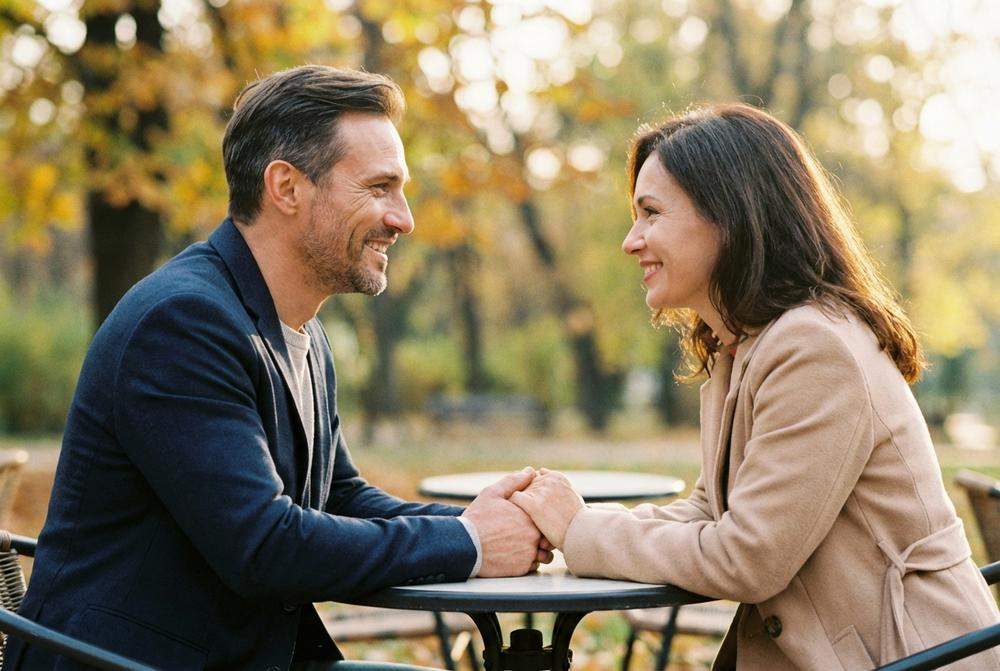 Szczęśliwa para na randce z facetem po 40