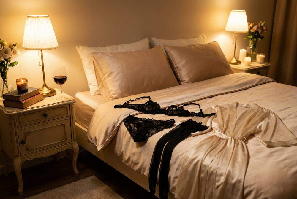 elegancka bielizna i wino w sypialni
