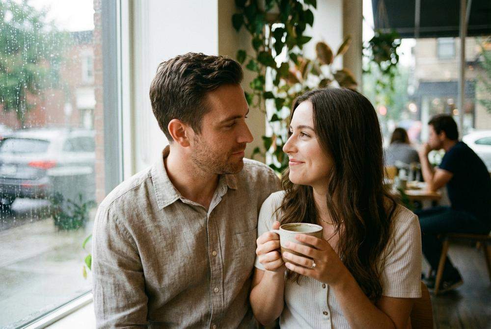 Para rozmawiająca w kawiarni o związku