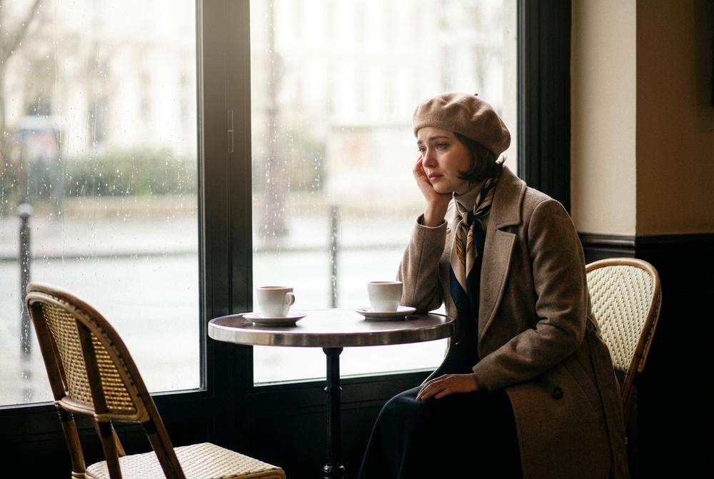 samotna kochanka czekająca w kawiarni na partnera