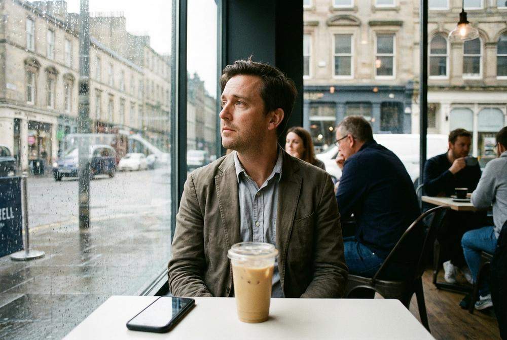 samotny zamyślony mężczyzna w kawiarni