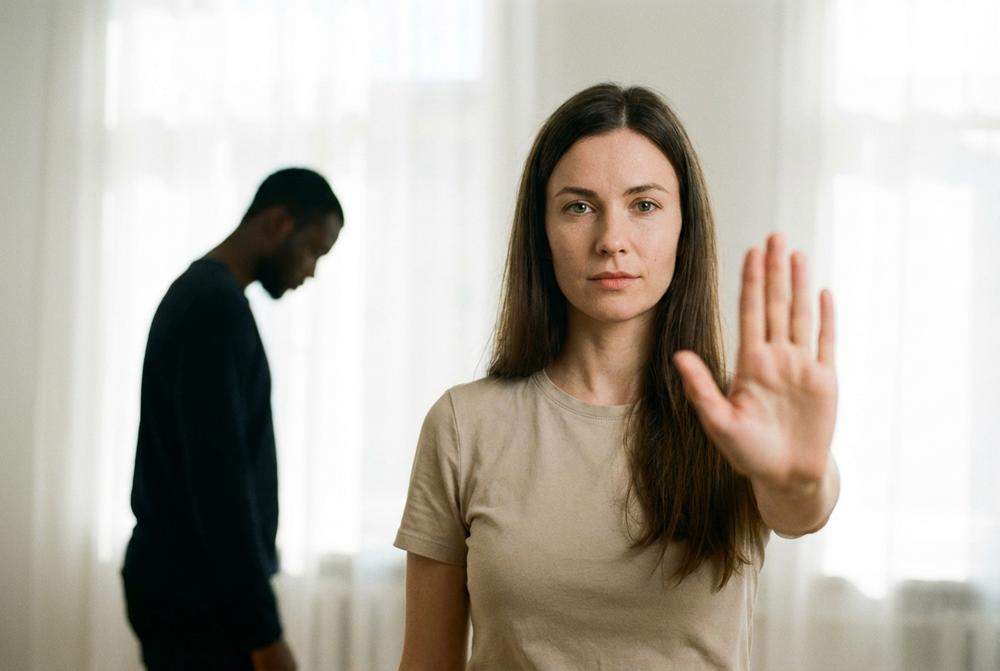 Kobieta stawia granice asertywność wobec partnera