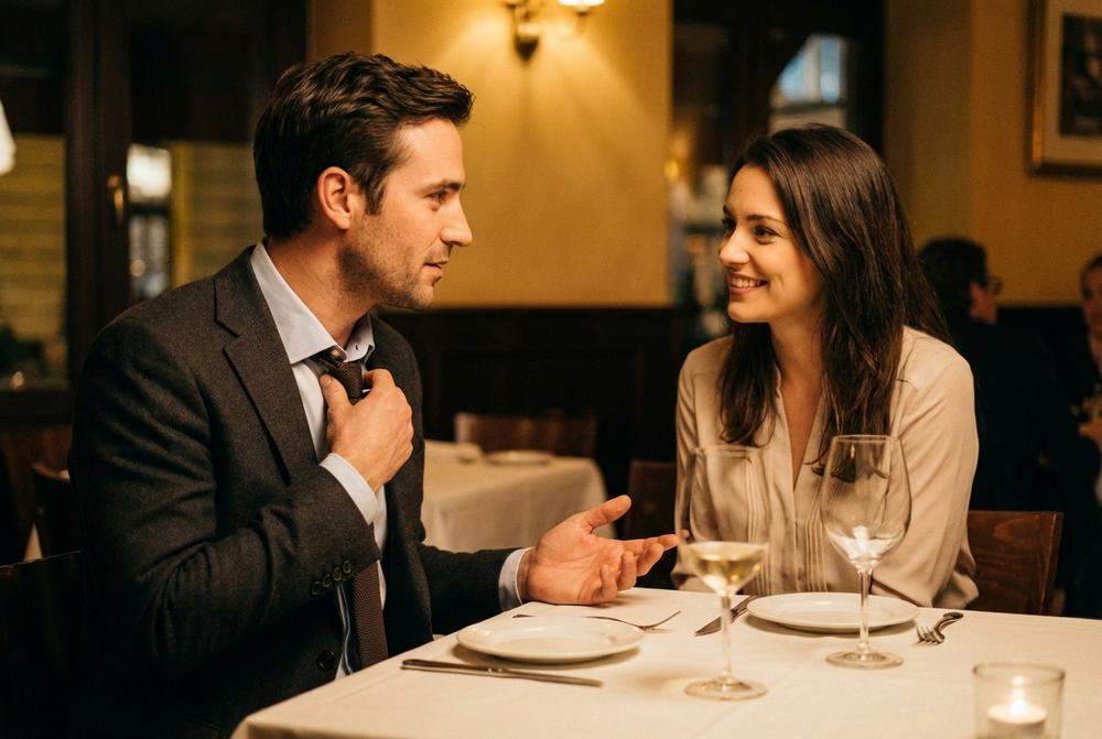 zakochany facet poprawia ubranie mowa ciala randka