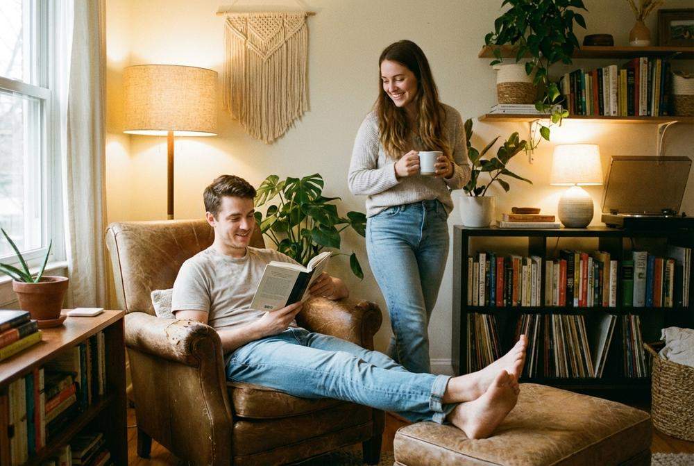 kobieta dająca mężczyźnie przestrzeń i spokój w domu