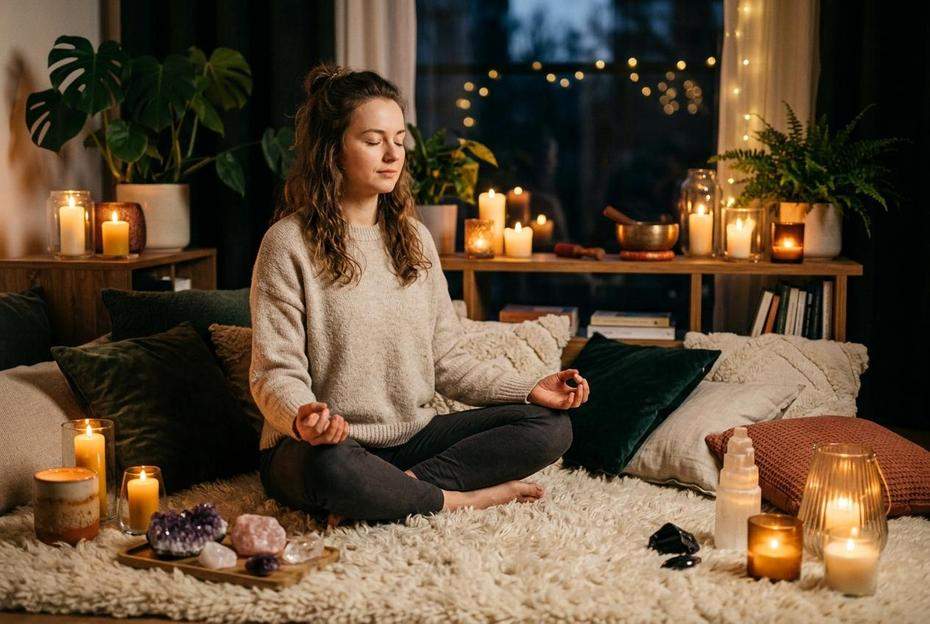 kobieta przygotowująca się do relaksu i medytacji