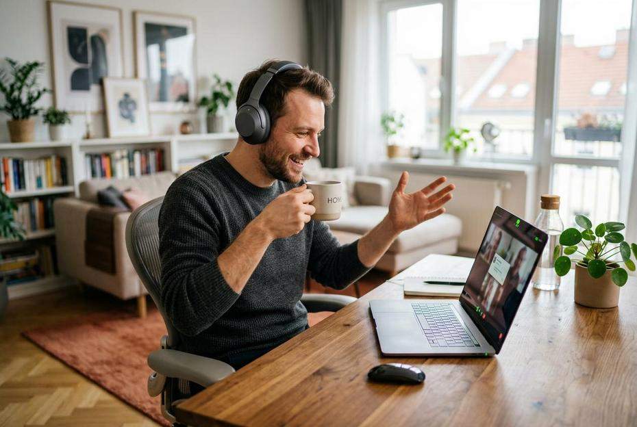 Mężczyzna prowadzący wideorozmowę na laptopie