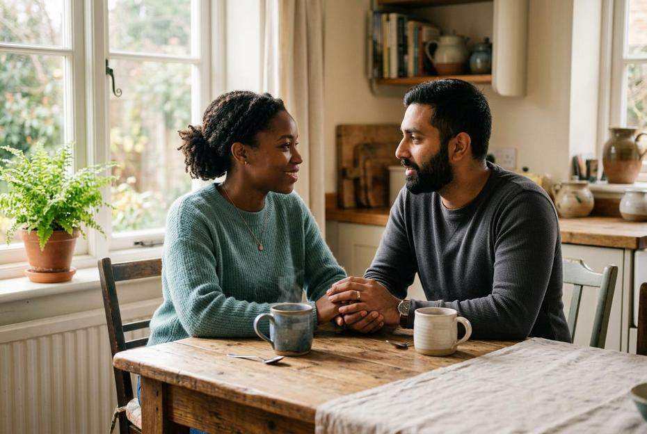 Para prowadząca spokojną rozmowę o swoich emocjach