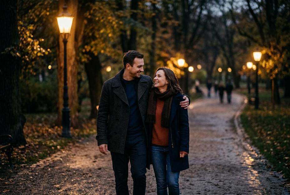para spacerująca wieczorem w parku